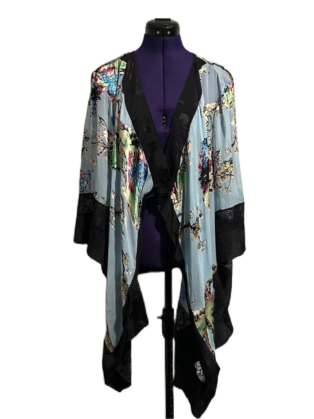 Blue Floral Sheer Velvet Lace Sweater